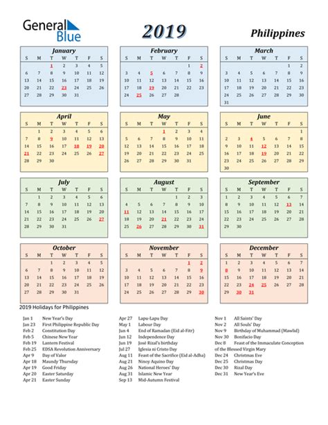 2019 calendar philippines
